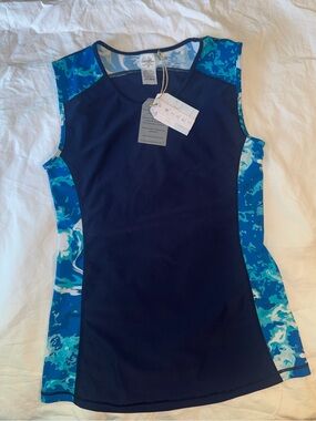 NWT Ella Mar Navy Blue with Turquoise Patterned Swimwear Top Size S